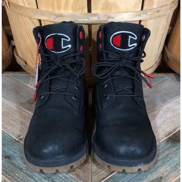 Timberland x Champion 6-Inch Premium Black Leather Waterproof Boots Women Size 6 - Picture 5 of 14